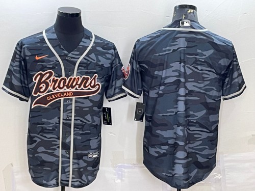Men's Cleveland Browns Blank Gray Camo With Patch Cool Base Stitched Baseball Jersey